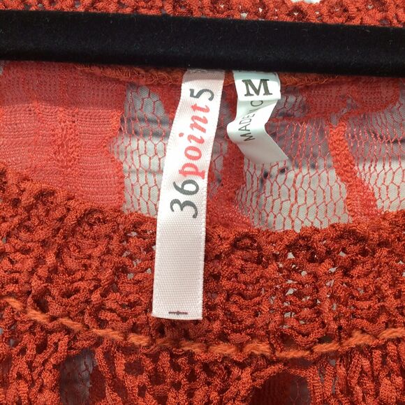36 Point 5 Crochet Top Women's M Burnt Orange See Through Pullover Beachy Boho - Picture 2 of 11